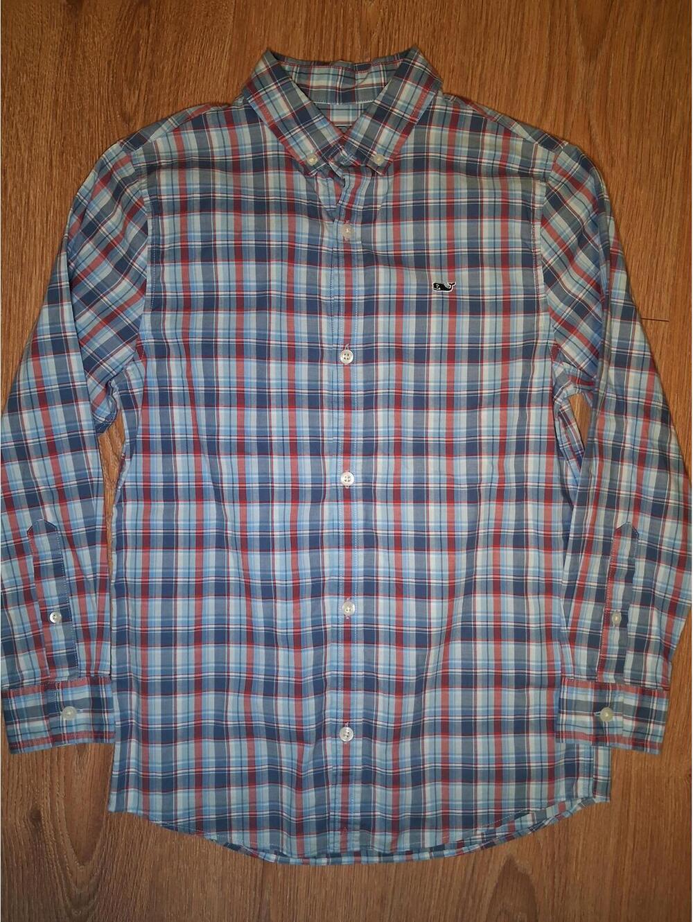 Vineyard Vines Shirt Boys Small 8-10 Blue Plaid 100% Cotton